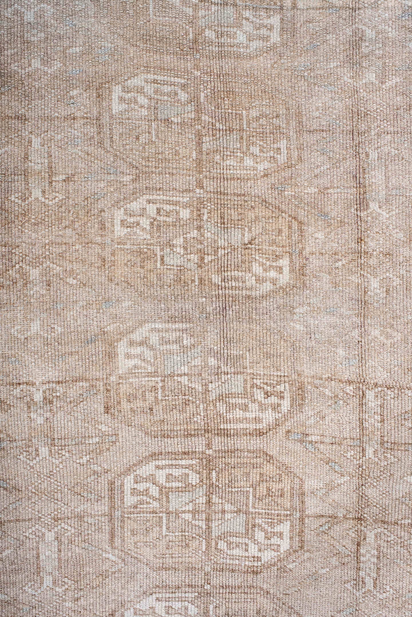 5' x 9' one-of-a-kind handmade antique Afghan medium size rug. Color palette: camel, ivory, taupe, light blue, beige, gray
