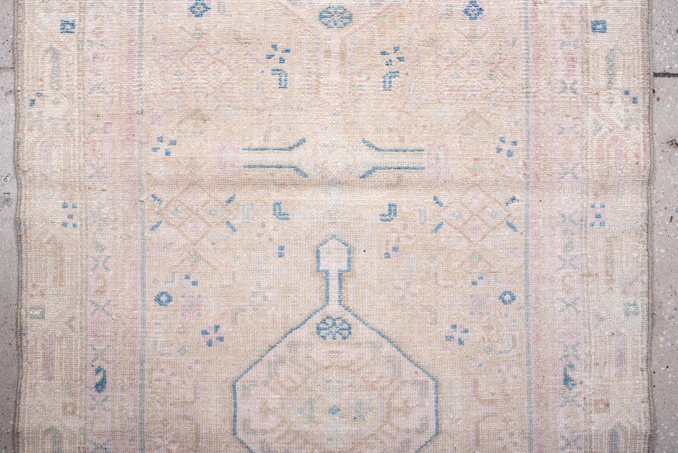 2' x 9' one-of-a-kind handmade antique Hamadan runner rug. Color palette: ivory, blush, pale blue, cream, taupe, pink