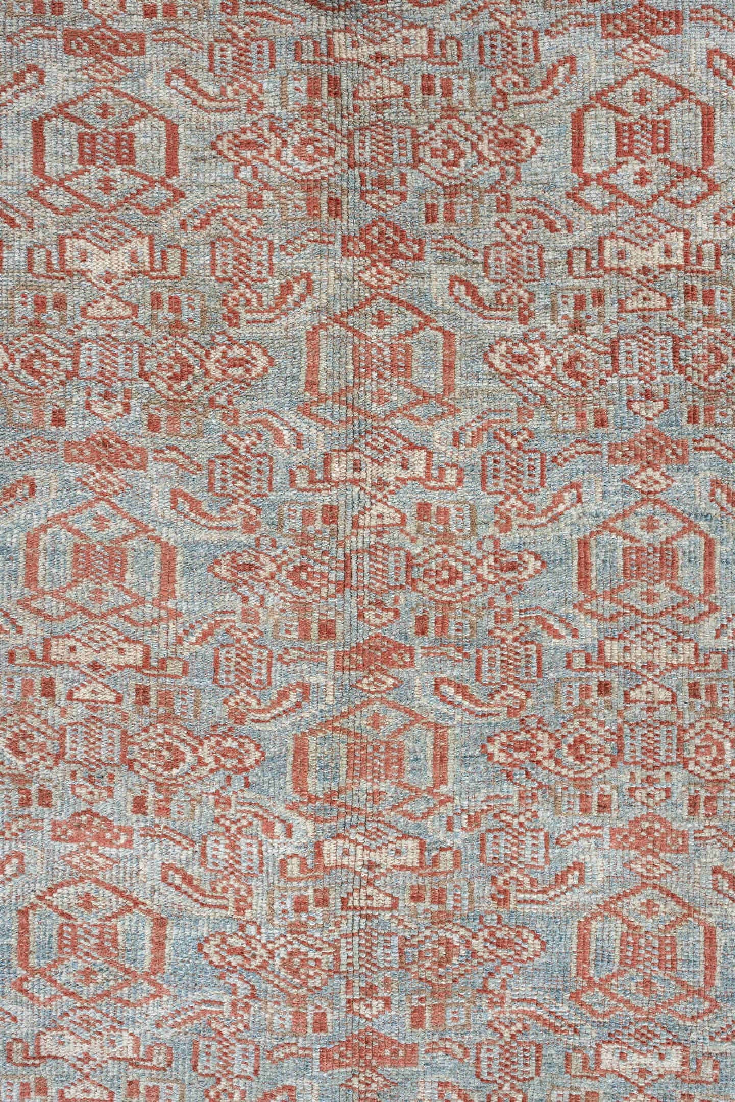 4' x 9' one-of-a-kind handmade vintage Bidjar medium size rug. Color palette: pale blue, terracotta, ivory, rose, taupe