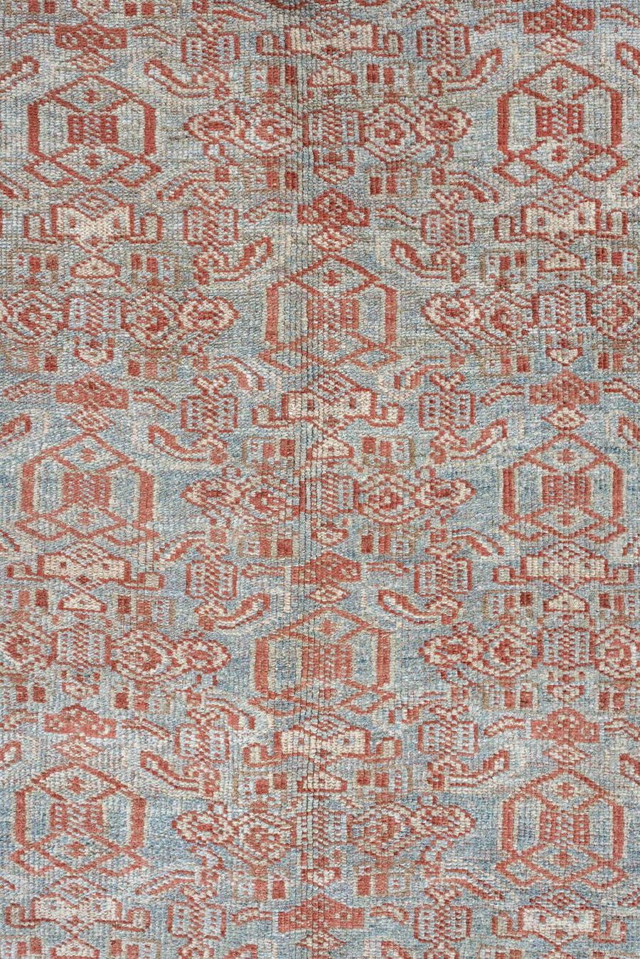 4' x 9' one-of-a-kind handmade vintage Bidjar medium size rug. Color palette: pale blue, terracotta, ivory, rose, taupe