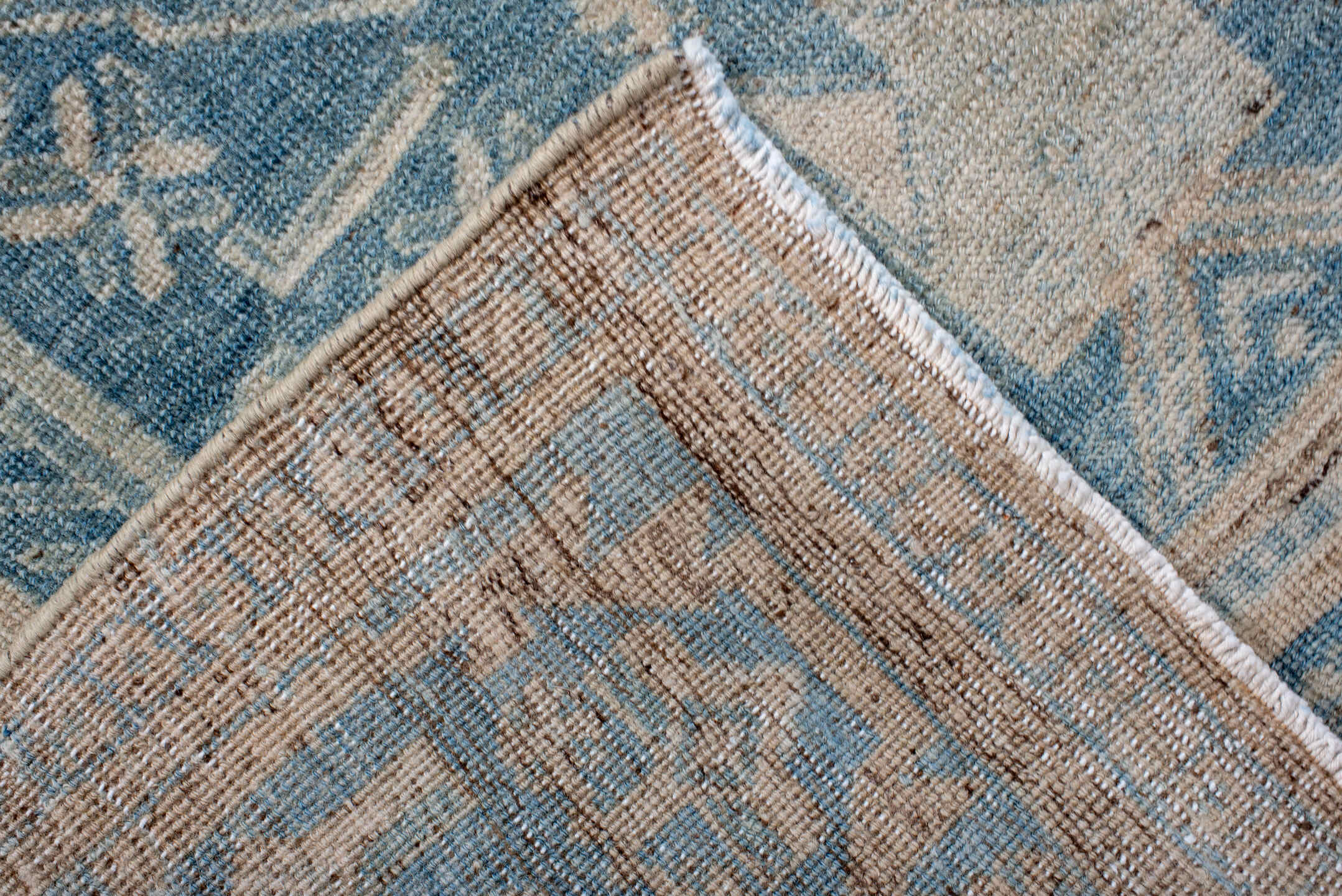 4' x 9' one-of-a-kind handmade antique Bidjar runner rug. Color palette: sky blue, ivory, powder blue, beige, taupe