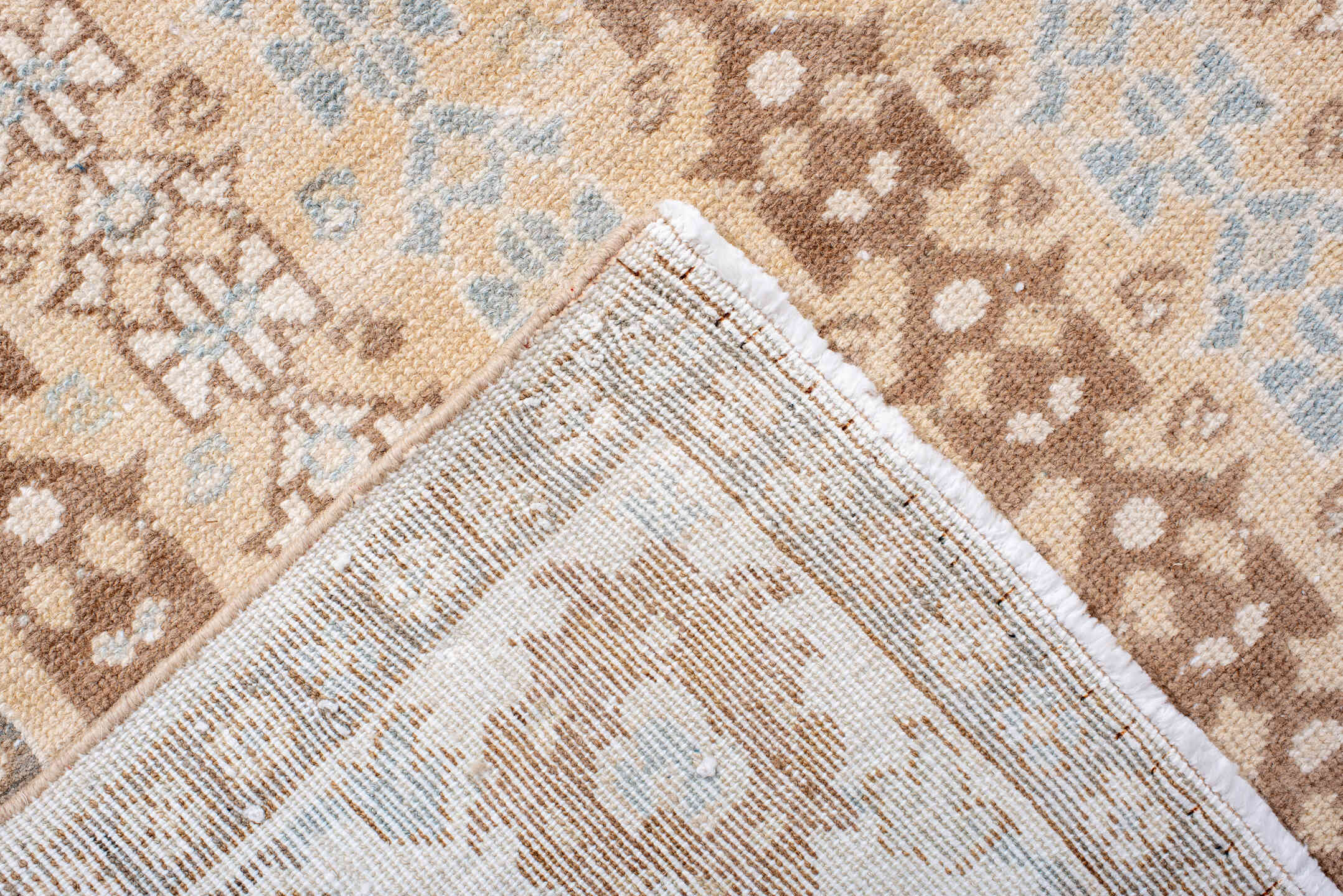 7' x 11' one-of-a-kind handmade antique large size rug. Color palette: taupe, ivory, camel, pale_blue, tan, beige, gray