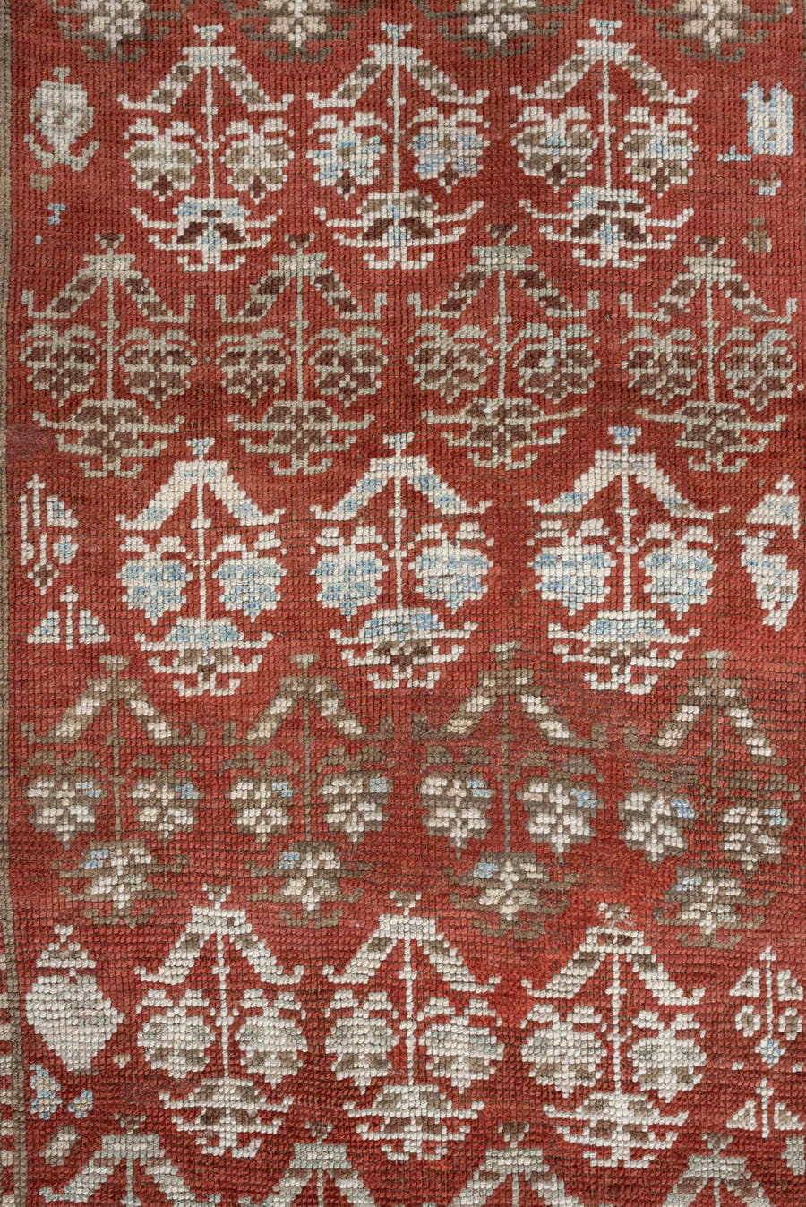 3' x 8' one-of-a-kind handmade antique NW Persian runner rug. Color palette: terracotta, ivory, pale blue, taupe, rust