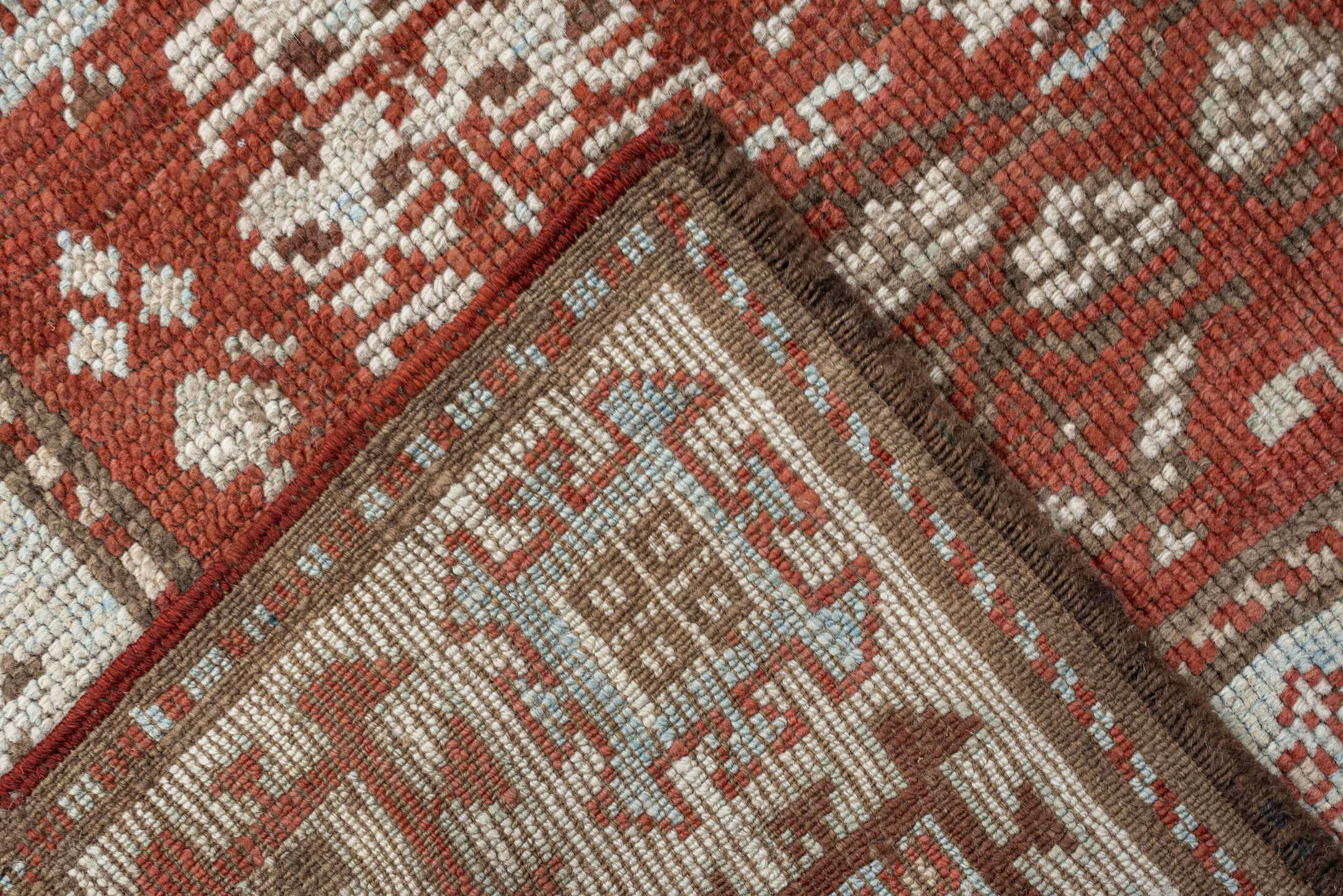 3' x 8' one-of-a-kind handmade antique NW Persian runner rug. Color palette: terracotta, ivory, pale blue, taupe, rust