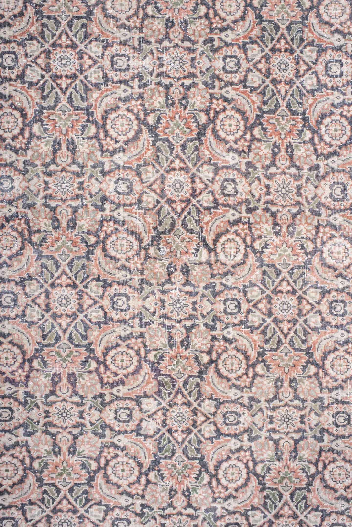 8' x 11' one-of-a-kind handmade antique Tabriz large size rug. Color palette: ivory, blush, rose, dusty blue, taupe, peach