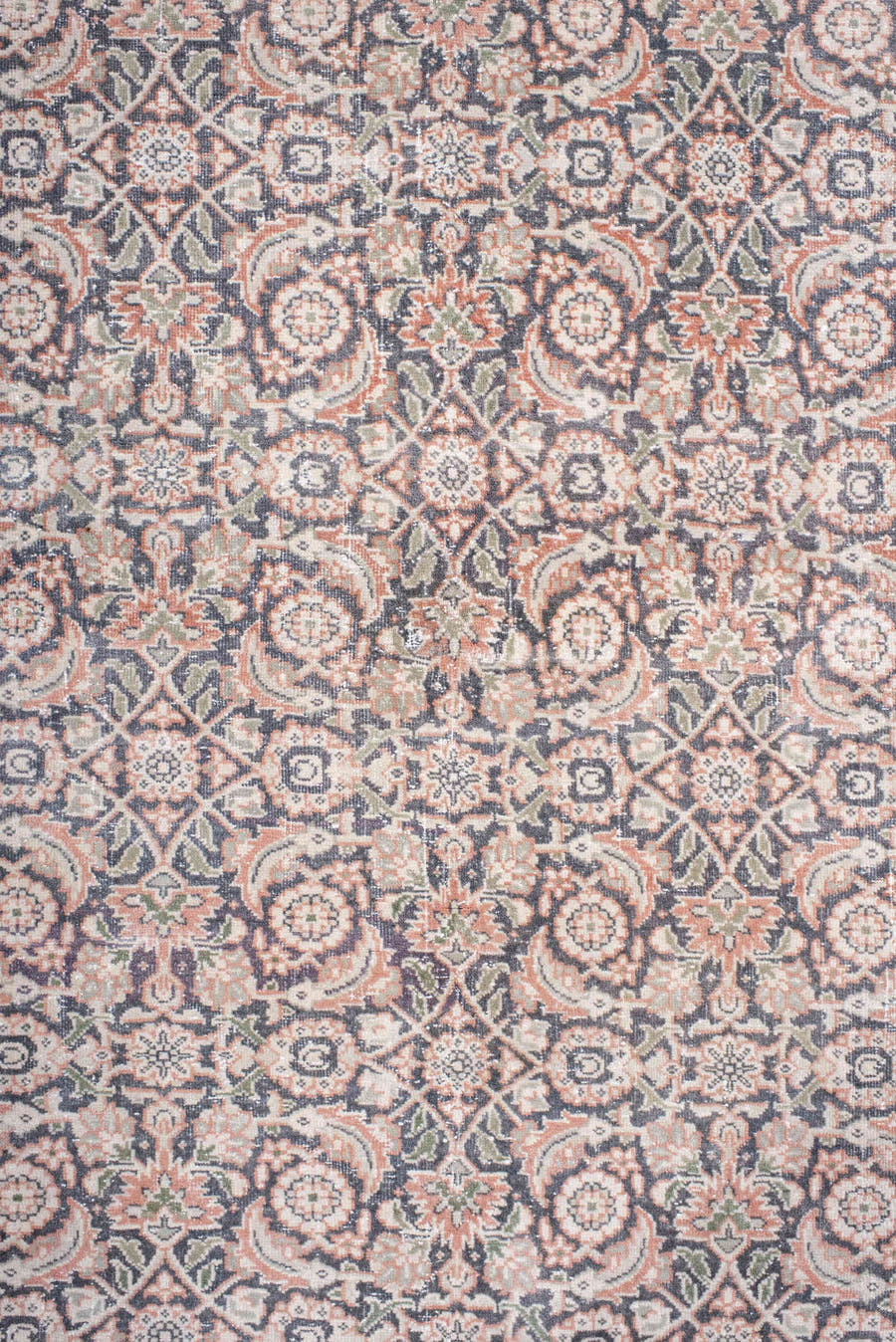 8' x 11' one-of-a-kind handmade antique Tabriz large size rug. Color palette: ivory, blush, rose, dusty blue, taupe, peach