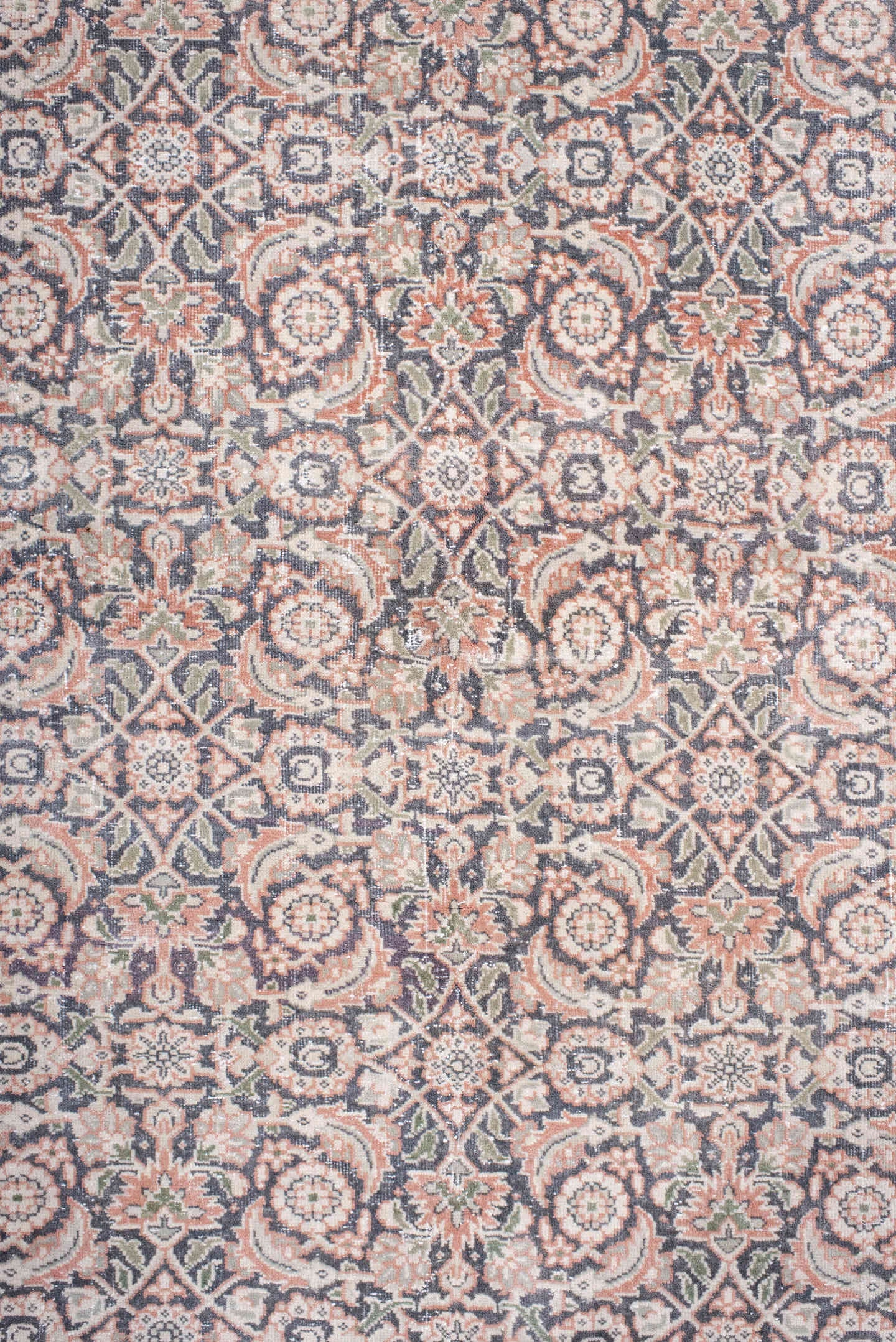 8' x 11' one-of-a-kind handmade antique Tabriz large size rug. Color palette: ivory, blush, rose, dusty blue, taupe, peach