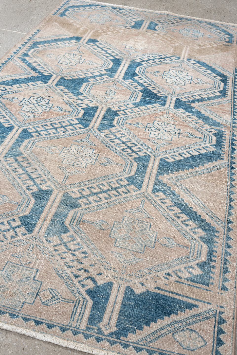 3' x 6' one-of-a-kind handmade vintage Hamadan small size rug. Color palette: ivory, blue, blush, beige, taupe, pink, gray