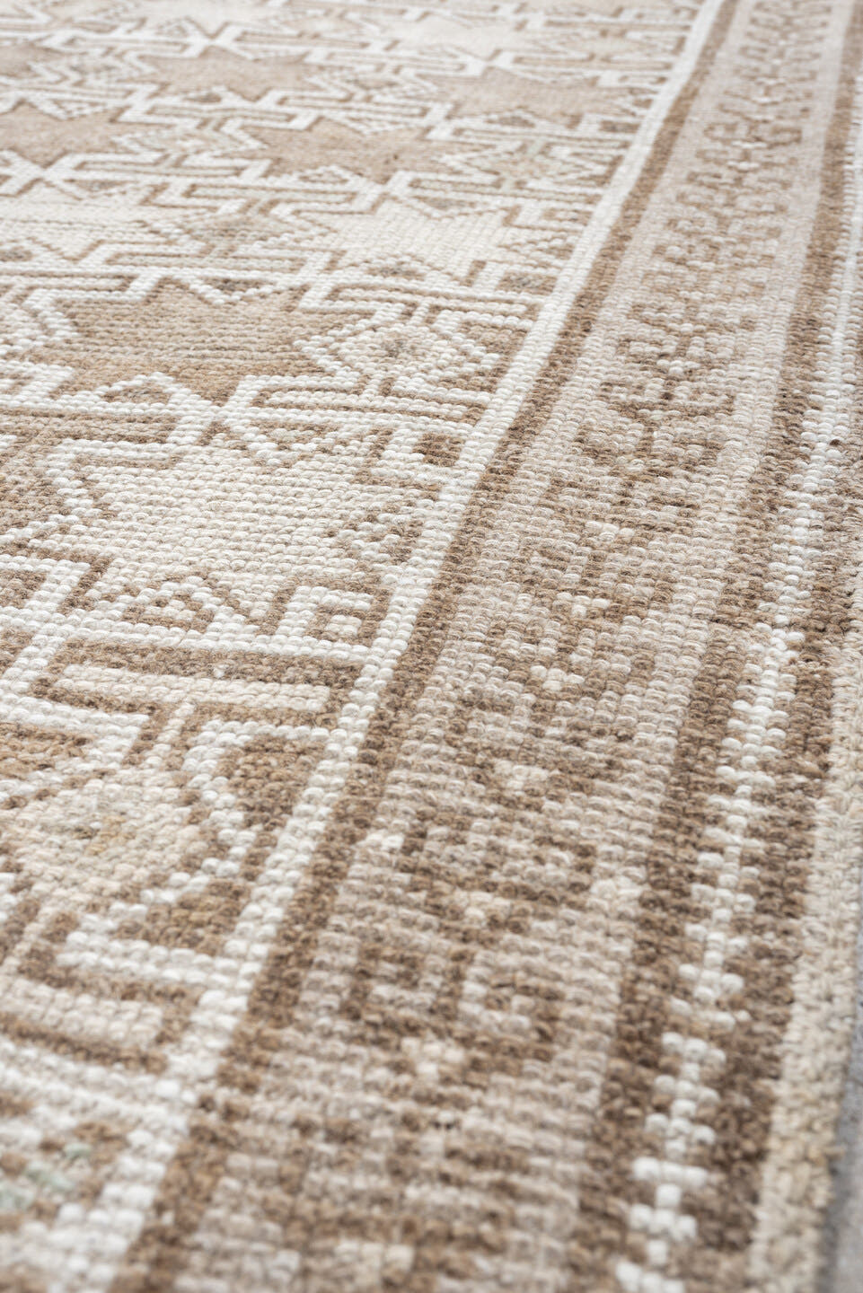 4' x 6' one-of-a-kind handmade antique Kurd small size rug. Color palette: ivory, camel, taupe, sand, beige, gray