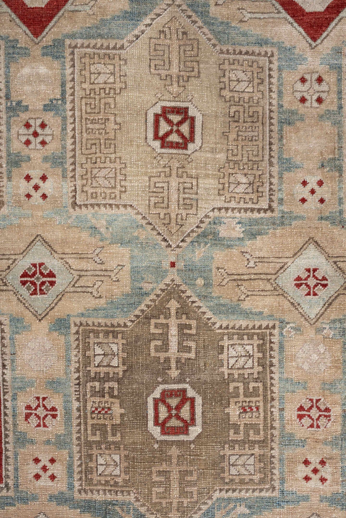 5' x 12' one-of-a-kind handmade vintage NW Persian rug. Color palette: ivory, sky blue, taupe, rust, beige, light blue, gray