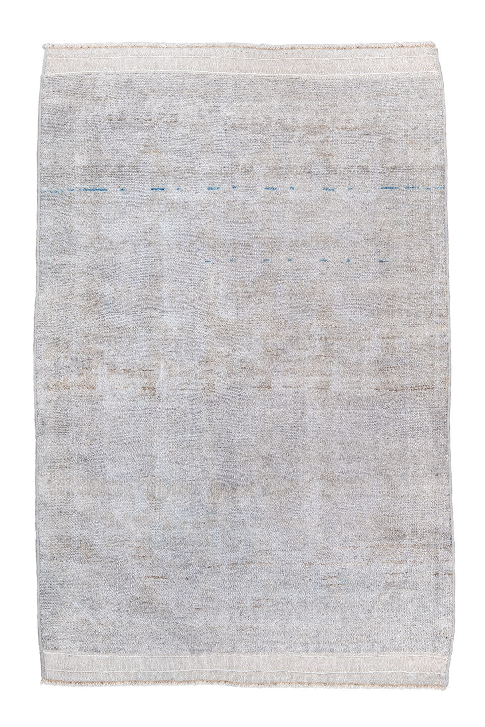 2' x 4' one-of-a-kind handmade vintage Belouch small size rug. Color palette: blue, dark gray, dim gray, gainsboro, gray