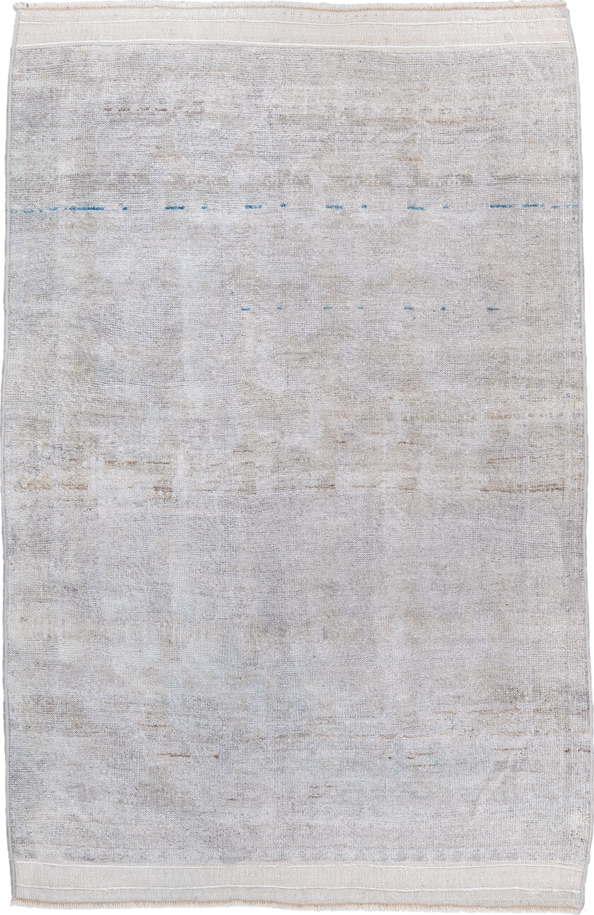 2' x 4' one-of-a-kind handmade antique Belouch small size rug. Color palette: ivory, cream, taupe, sky_blue, beige, gray