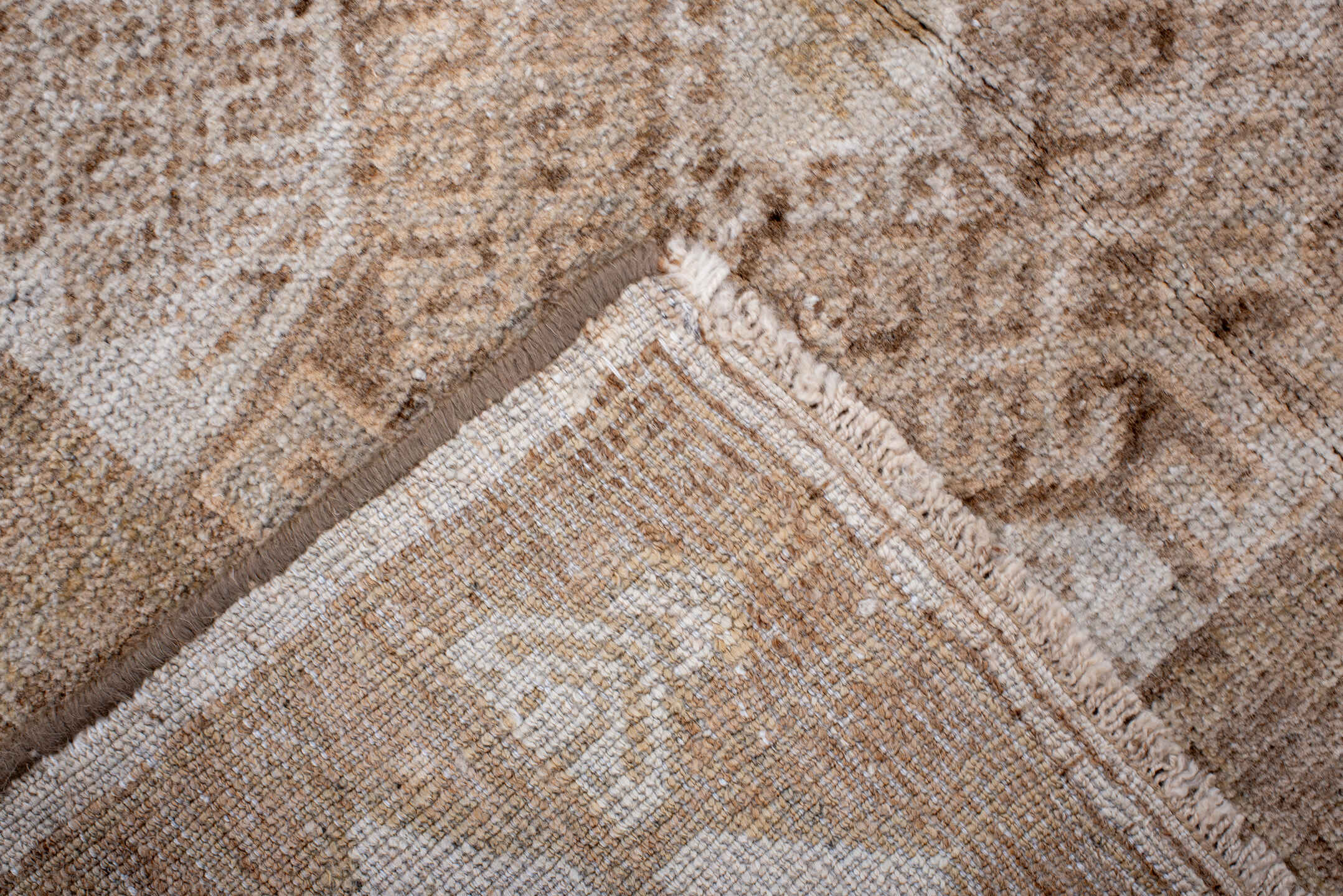 3' x 5' one-of-a-kind handmade antique Belouch small size rug. Color palette: ivory, camel, taupe, beige, sand, gray