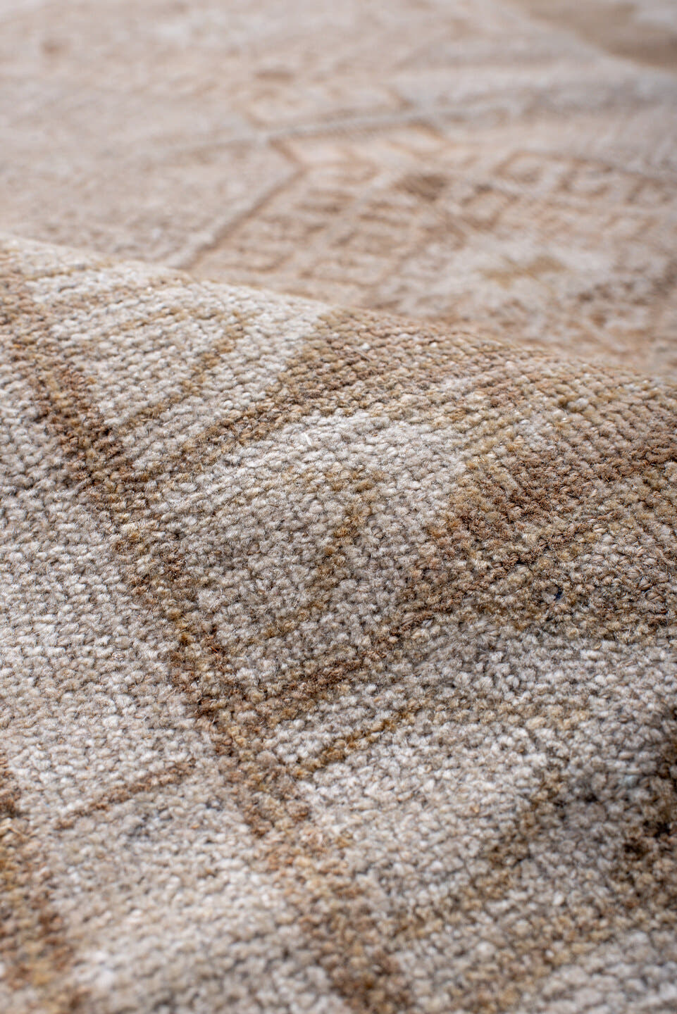 3' x 5' one-of-a-kind handmade antique Belouch small size rug. Color palette: ivory, camel, taupe, beige, sand, gray