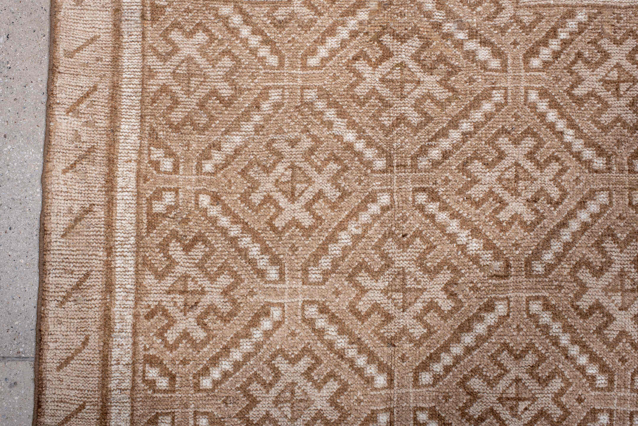3' x 4' one-of-a-kind handmade antique Belouch small size rug. Color palette: ivory, camel, taupe, sand, beige, gray