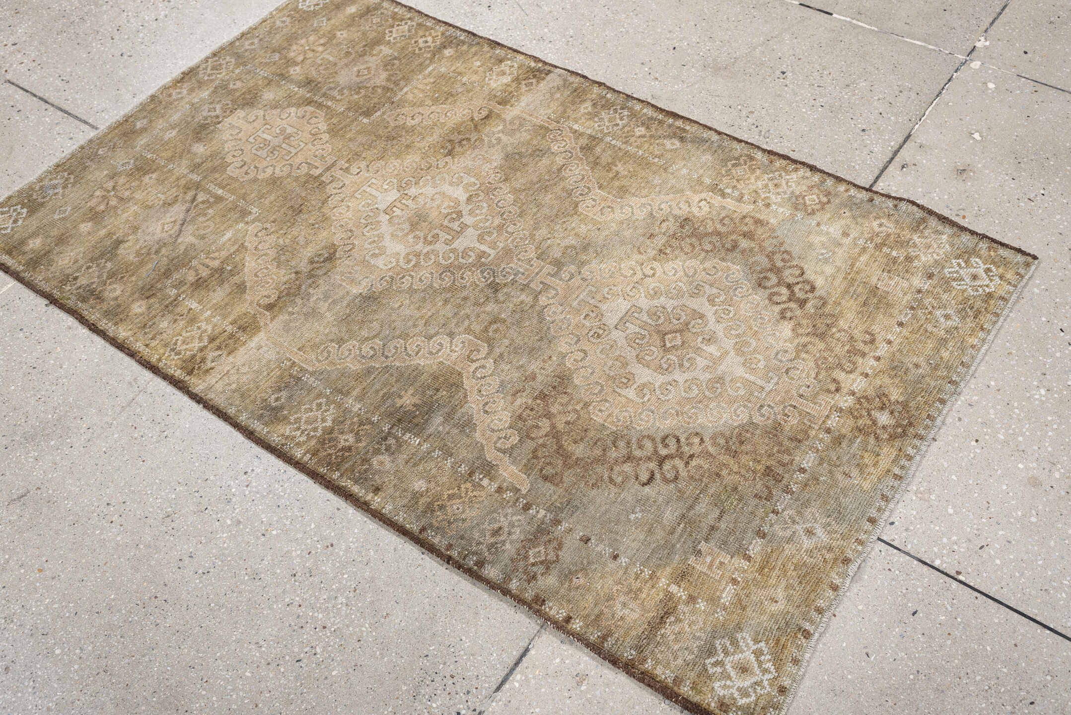 2' x 4' one-of-a-kind handmade antique Belouch small size rug. Color palette: camel, ivory, taupe, beige, sand, light brown
