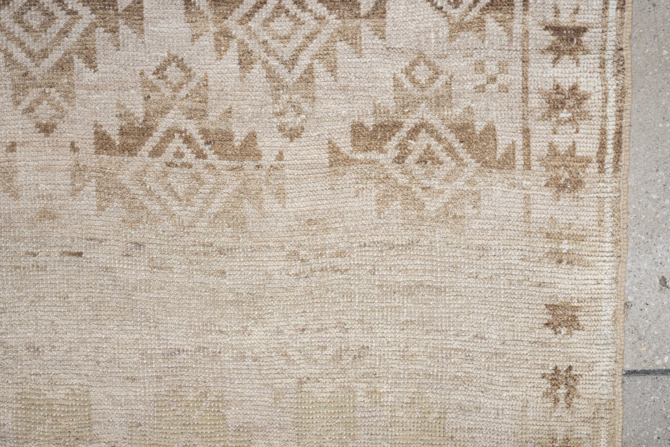 3' x 5' one-of-a-kind handmade antique Belouch small size rug. Color palette: ivory, camel, taupe, sand, beige, gray