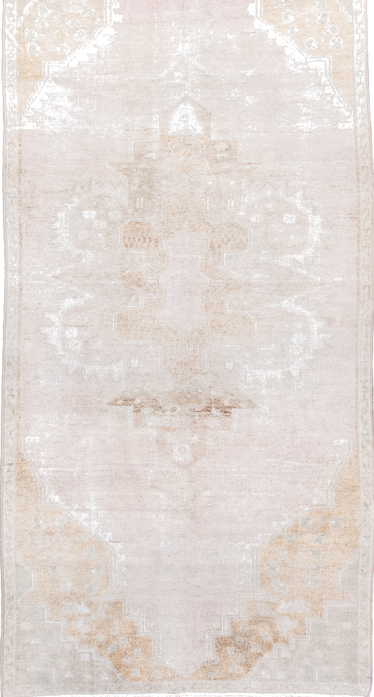 3' x 7' one-of-a-kind handmade vintage Anatolian runner rug. Color palette: brown, gainsboro, gray, light gray, linen