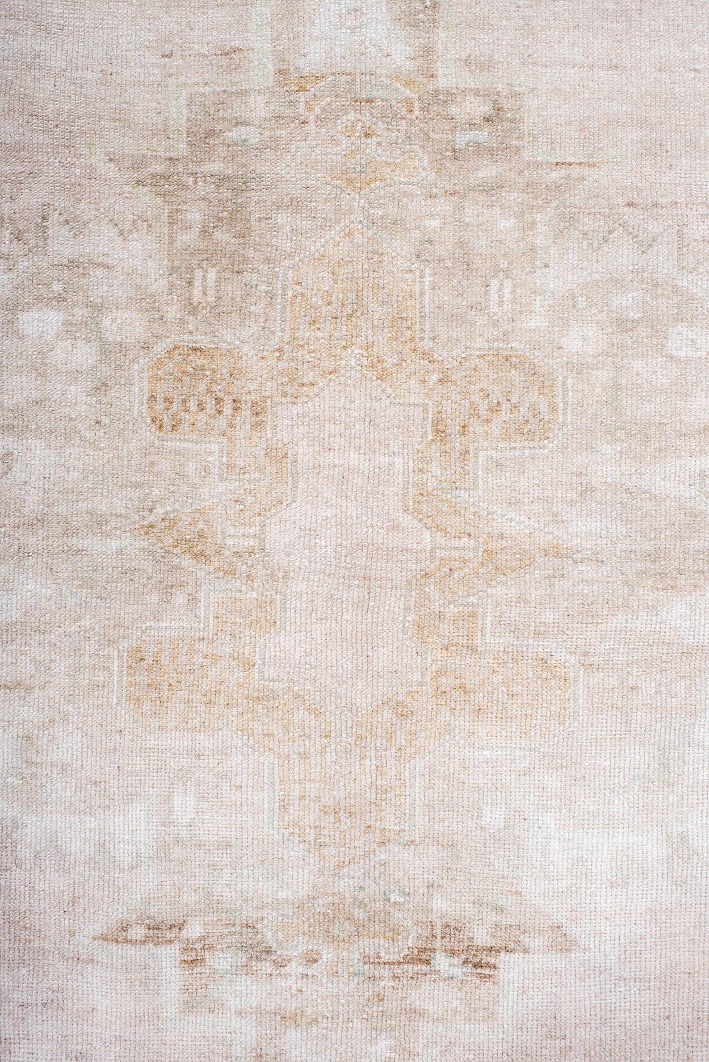 3' x 7' one-of-a-kind handmade antique Anatolian runner rug. Color palette: ivory, blush, cream, beige, pale gold, taupe
