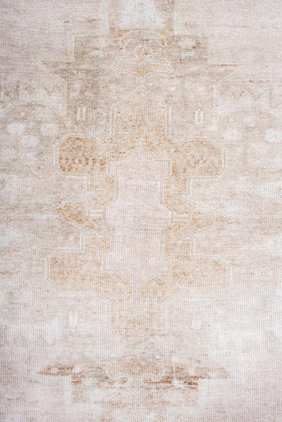 3' x 7' one-of-a-kind handmade antique Anatolian runner rug. Color palette: ivory, blush, cream, beige, pale gold, taupe