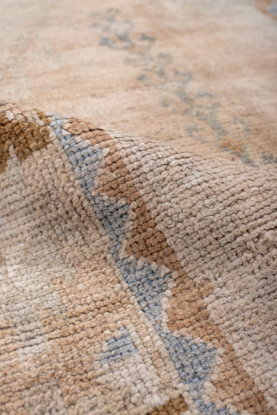 2' x 4' one-of-a-kind handmade antique Anatolian small size rug. Color palette: ivory, blush, camel, pale_blue, taupe, pink