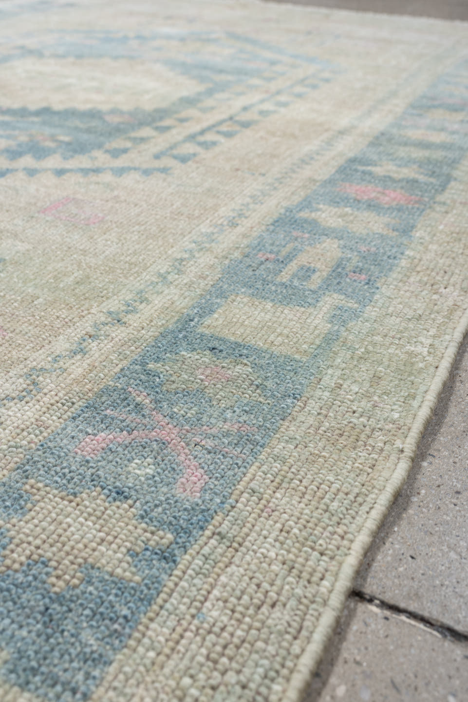4' x 6' one-of-a-kind handmade antique Hamadan rug. Color palette: ivory, powder blue, blush, cream, pale gray, taupe