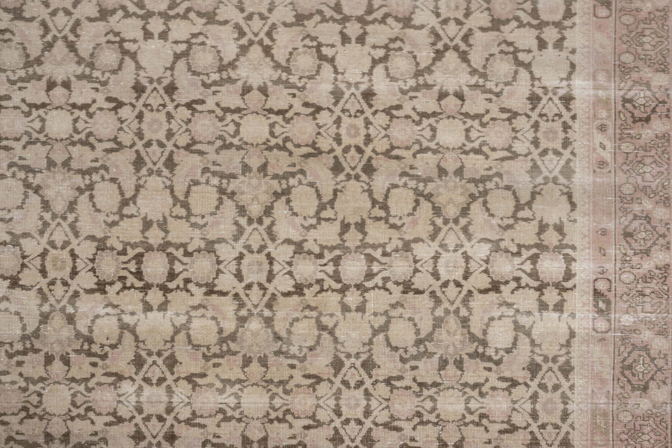 9' x 12' one-of-a-kind handmade vintage Tabriz large size rug. Color palette: ivory, taupe, blush, beige, sand, greige, gray