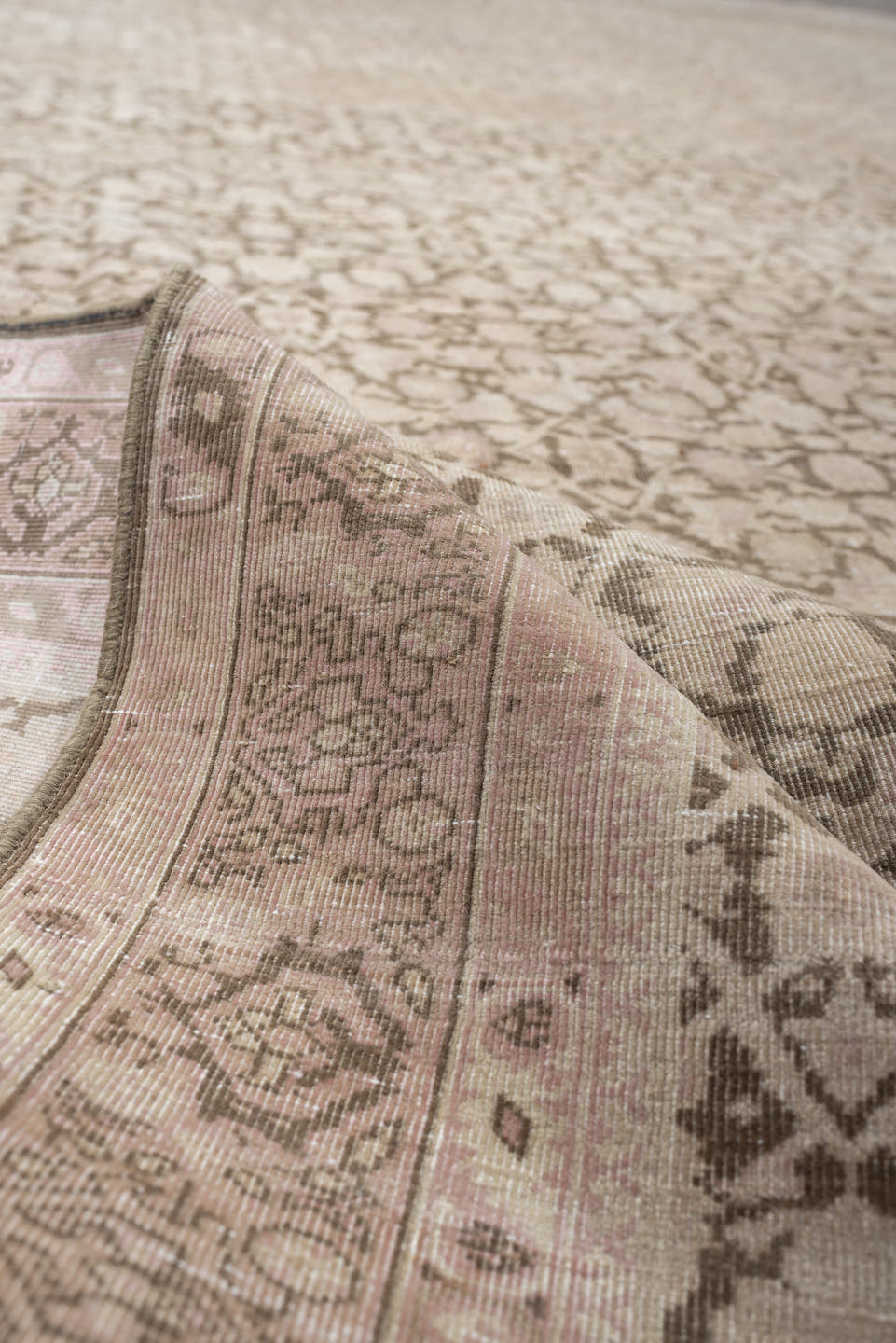 9' x 12' one-of-a-kind handmade vintage Tabriz large size rug. Color palette: ivory, taupe, blush, beige, sand, greige, gray
