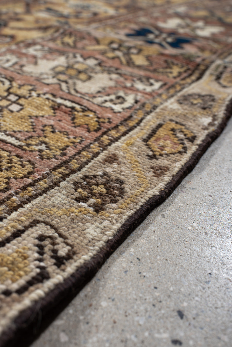 10' x 11' one-of-a-kind handmade vintage Malayer large size rug. Color palette: ivory, taupe, camel, navy, blush, brown