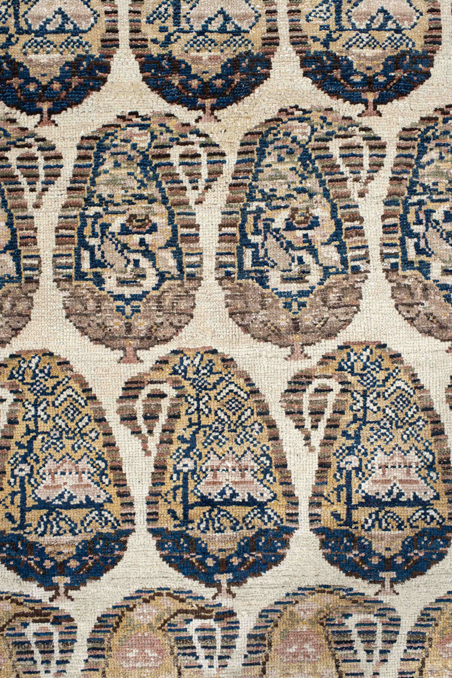 10' x 11' one-of-a-kind handmade vintage Malayer large size rug. Color palette: ivory, taupe, camel, navy, blush, brown