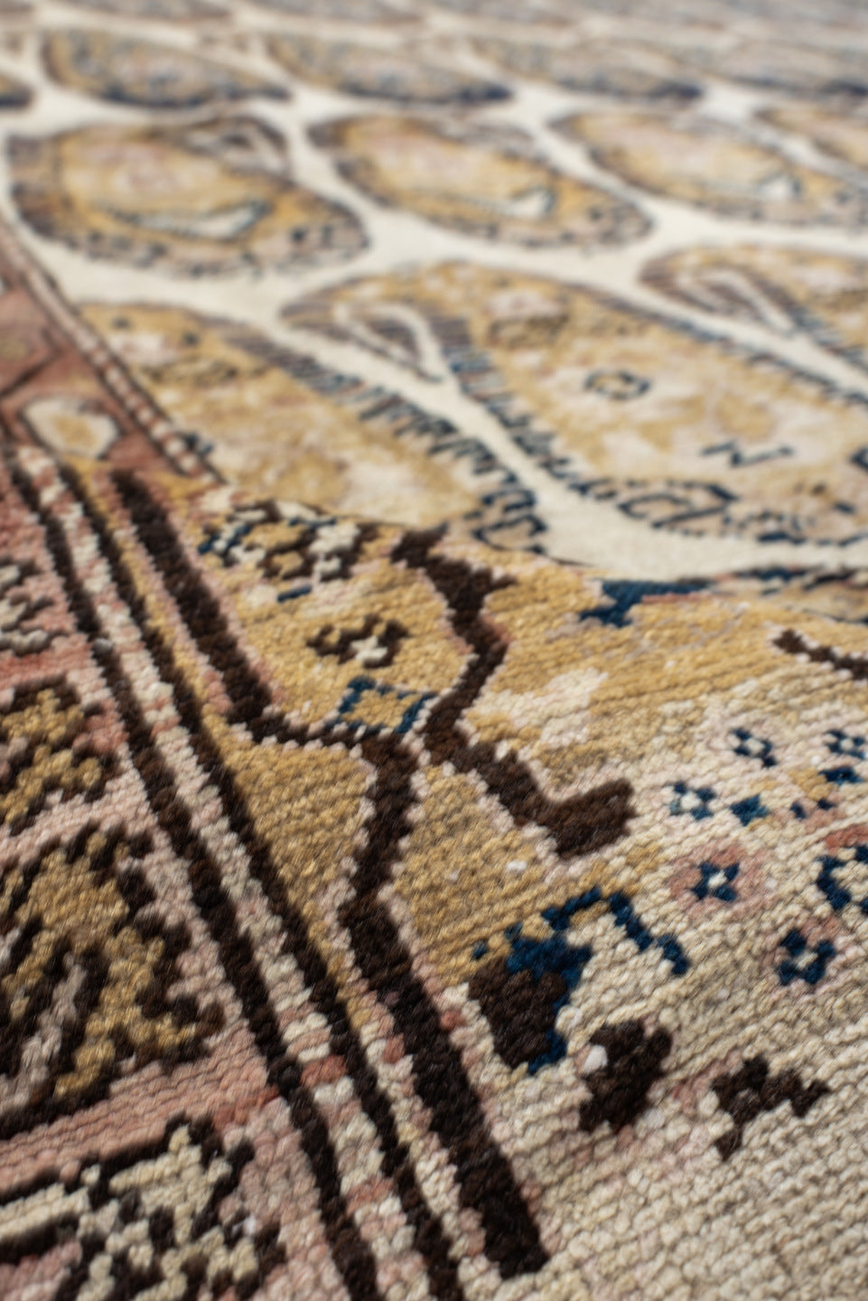 10' x 11' one-of-a-kind handmade vintage Malayer large size rug. Color palette: ivory, taupe, camel, navy, blush, brown