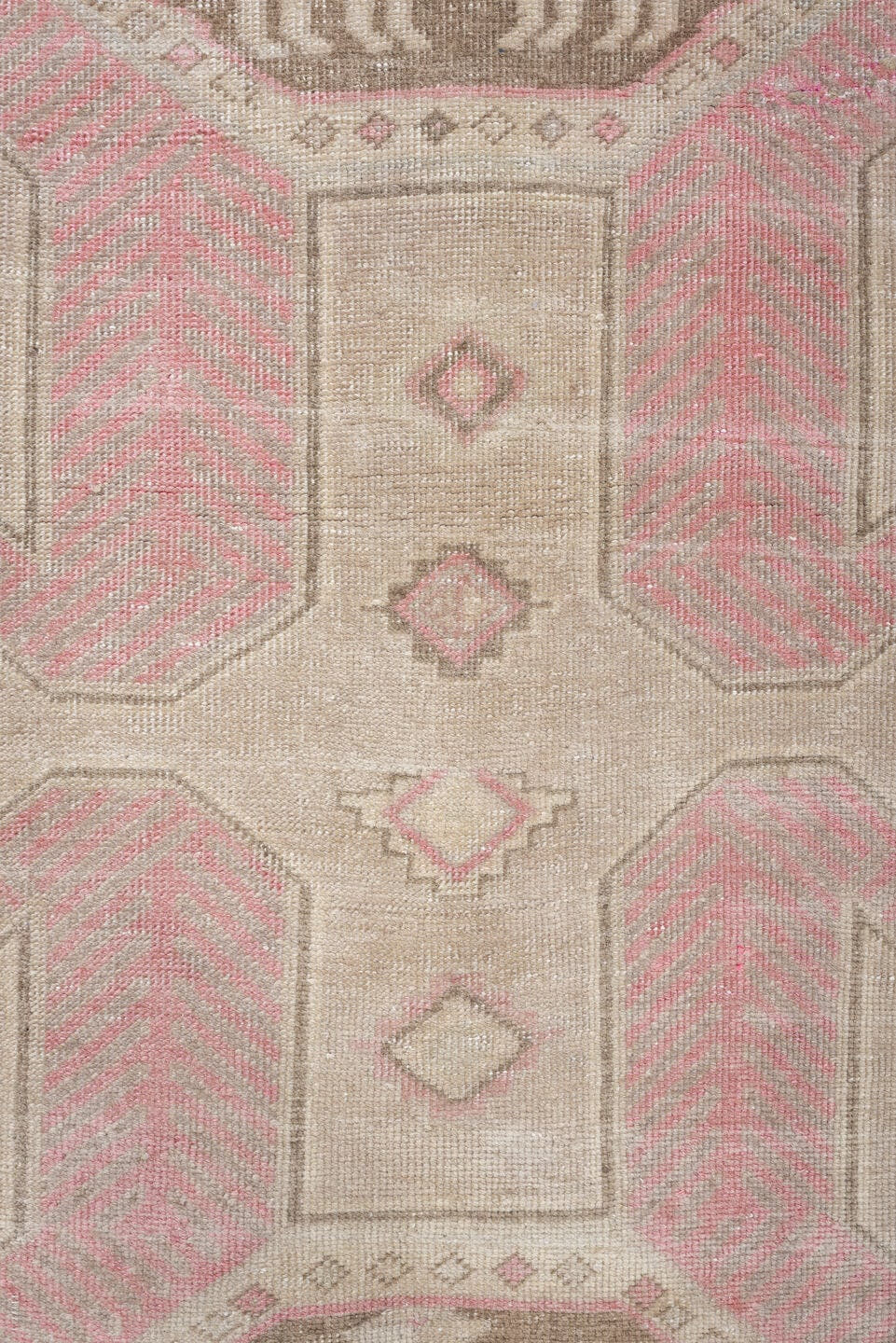 2' x 9' one-of-a-kind handmade antique Saraband runner rug. Color palette: taupe, blush pink, ivory, beige, sand, gray, pink