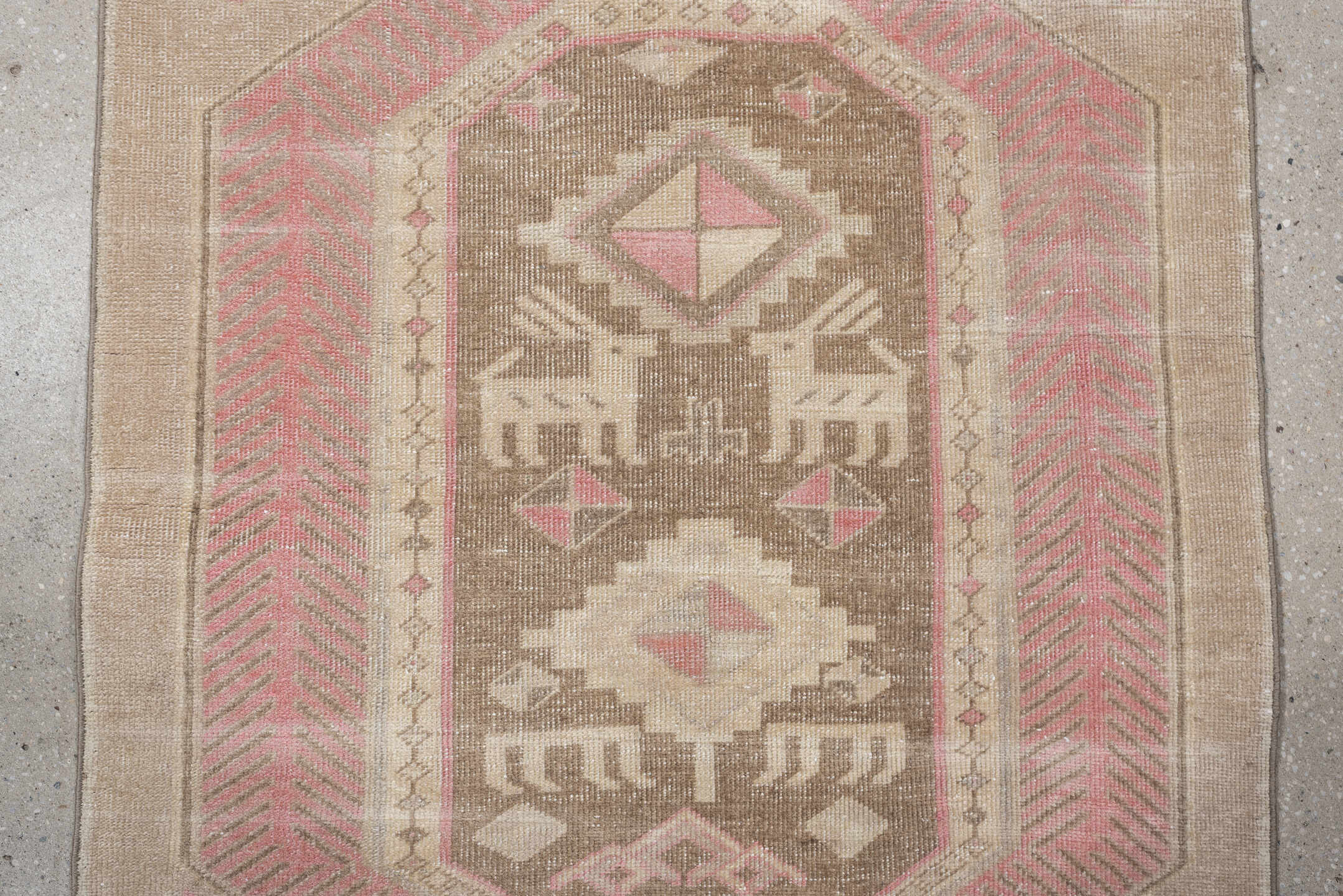 2' x 9' one-of-a-kind handmade antique Saraband runner rug. Color palette: taupe, blush pink, ivory, beige, sand, gray, pink
