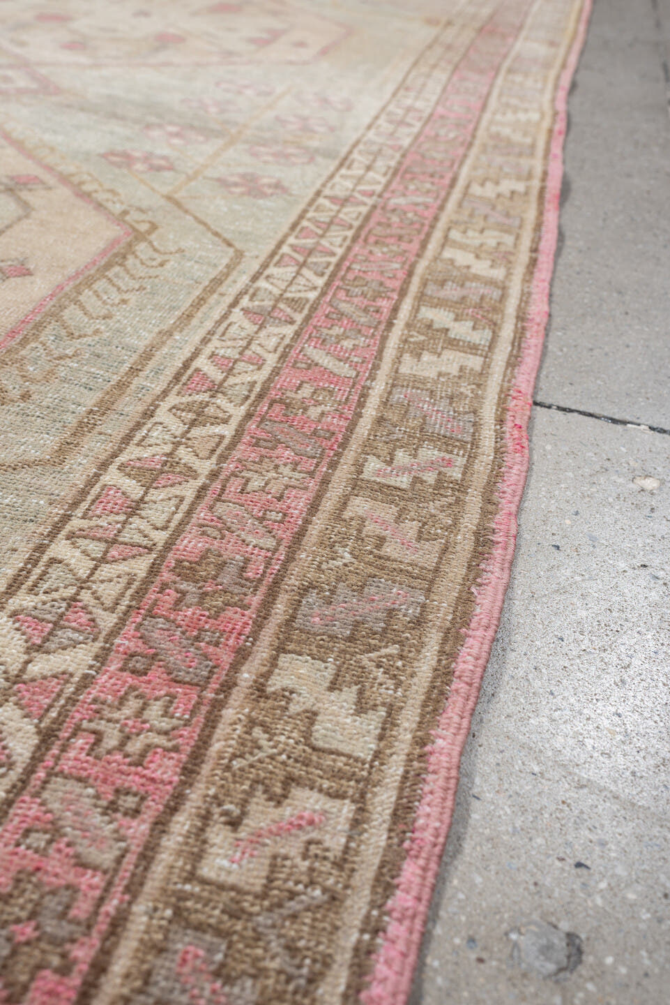 3' x 9' one-of-a-kind handmade antique Sarab runner rug. Color palette: blue gray, ivory, rose, taupe, camel, sage, gray