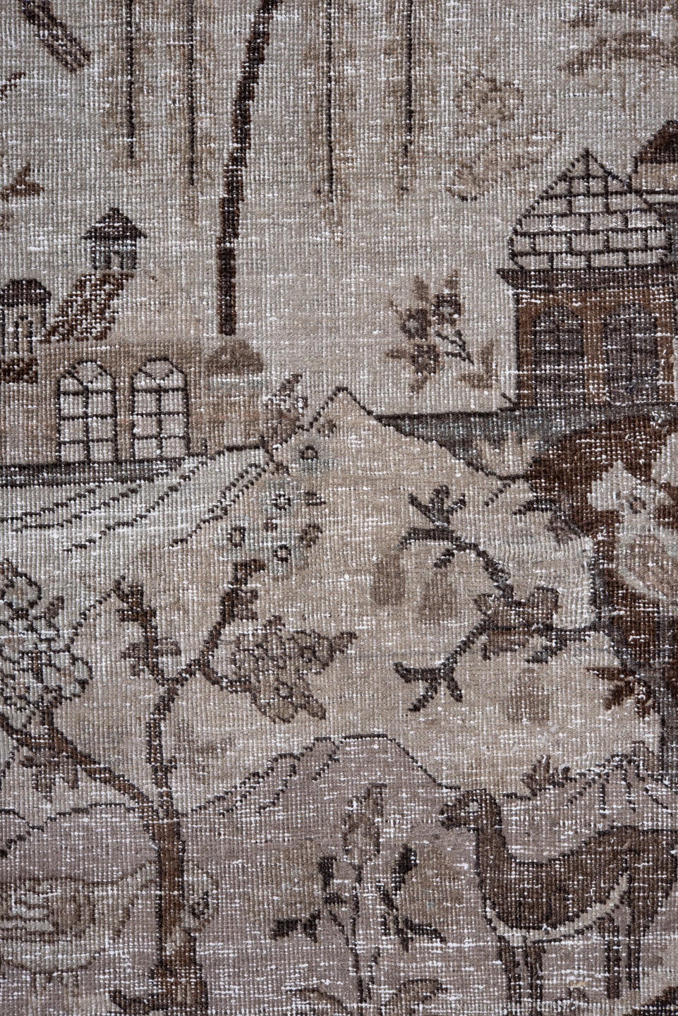 11' x 15' one-of-a-kind handmade vintage Tabriz oversize rug. Color palette: taupe, ivory, brown, slate, pale blue, beige
