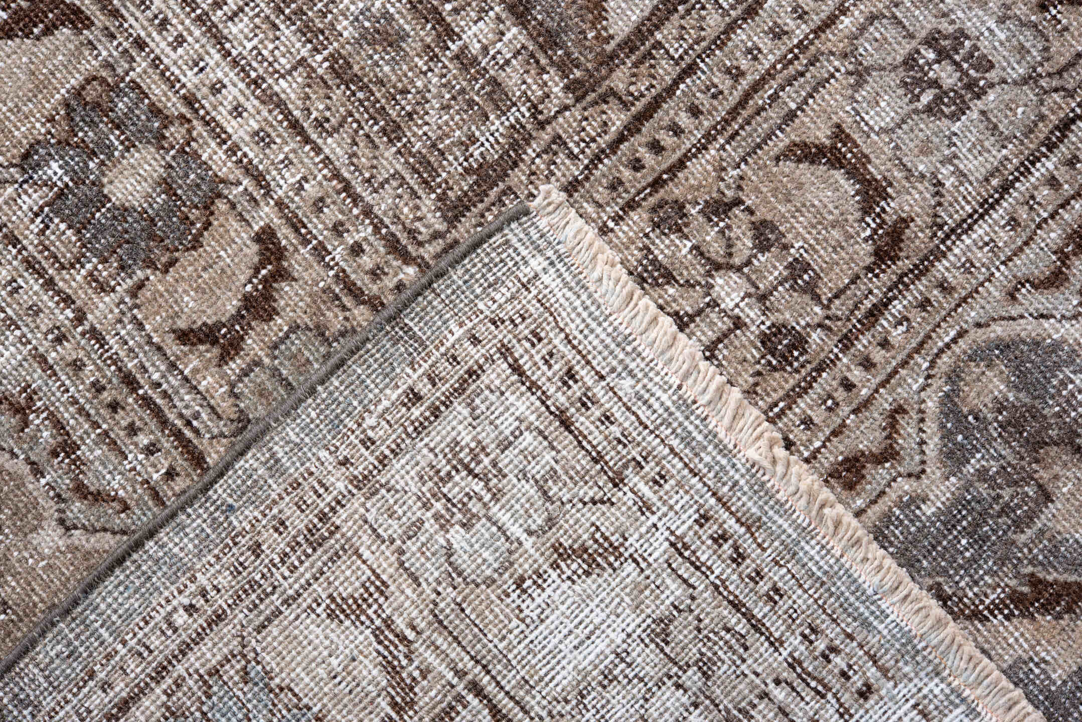 11' x 15' one-of-a-kind handmade vintage Tabriz oversize rug. Color palette: taupe, ivory, brown, slate, pale blue, beige