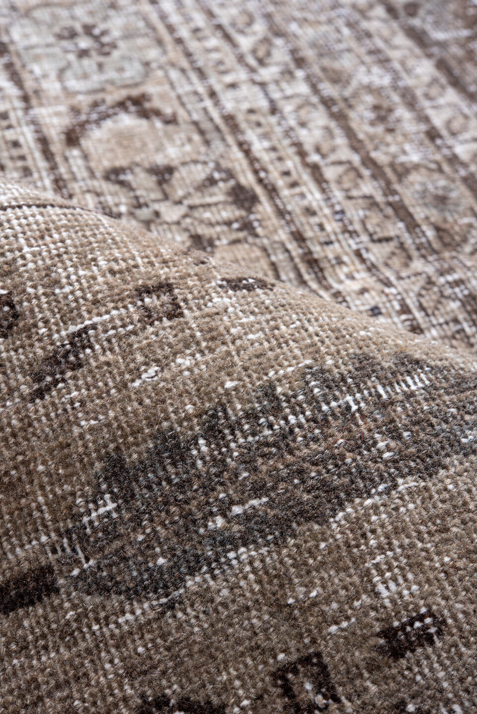 11' x 15' one-of-a-kind handmade vintage Tabriz oversize rug. Color palette: taupe, ivory, brown, slate, pale blue, beige