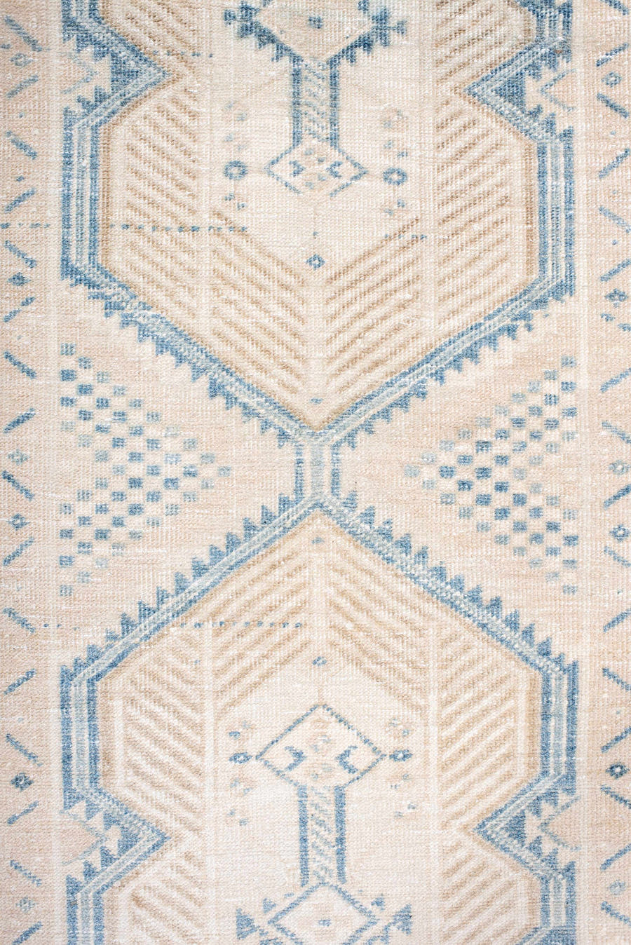 3' x 11' one-of-a-kind handmade antique Sarab runner rug. Color palette: ivory, sky blue, camel, beige, taupe, light blue