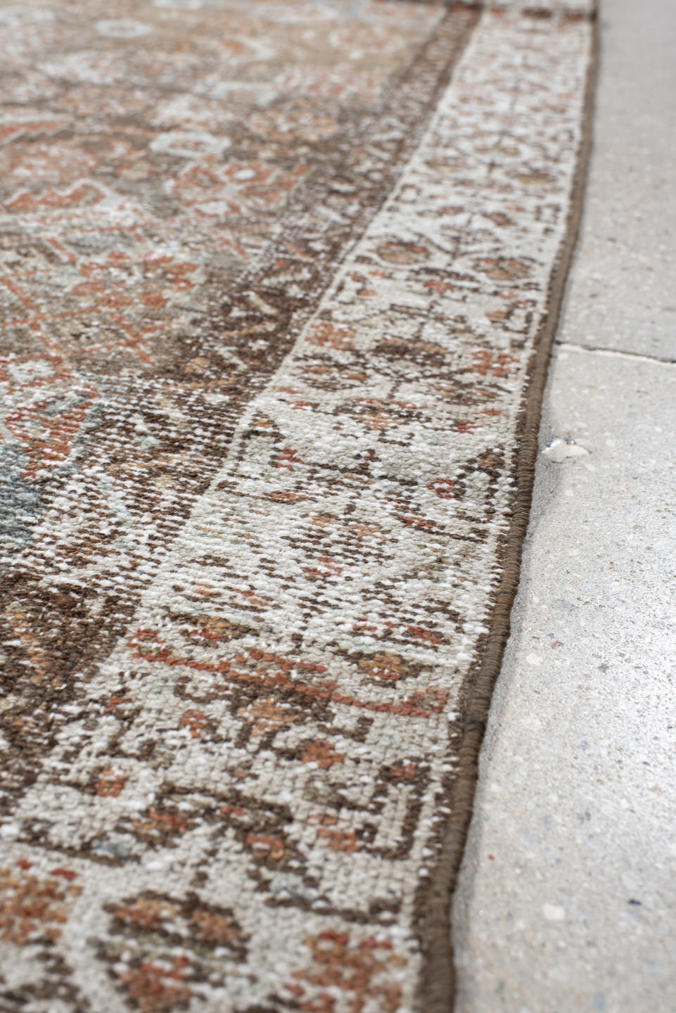 3' x 7' one-of-a-kind handmade vintage Malayer runner rug. Color palette: taupe, ivory, pale blue, rust, brown, beige, gray
