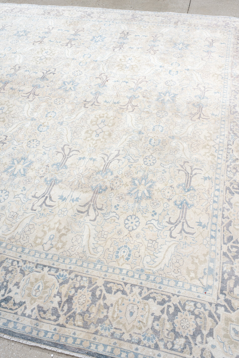 8' x 10' one-of-a-kind handmade antique Tabriz large size rug. Color palette: ivory, pale blue, taupe, lavender, cream