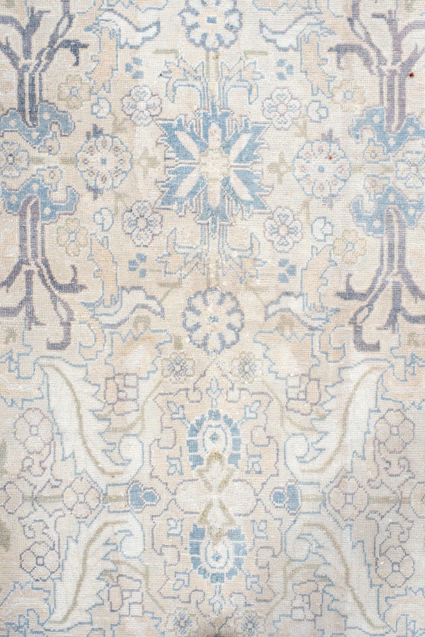 8' x 10' one-of-a-kind handmade antique Tabriz large size rug. Color palette: ivory, pale blue, taupe, lavender, cream