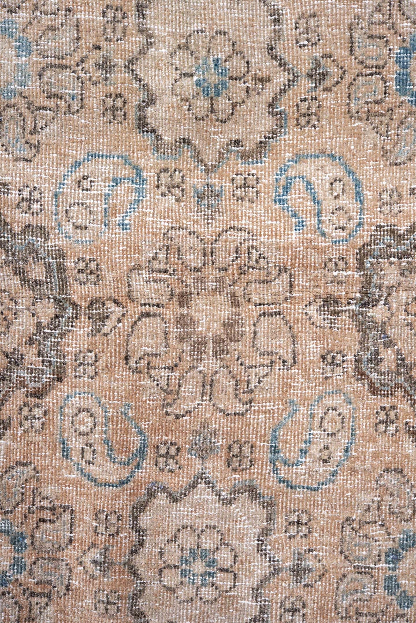 9' x 12' one-of-a-kind handmade vintage Mahal large size rug. Color palette: ivory, blush, taupe, pale blue, beige, charcoal