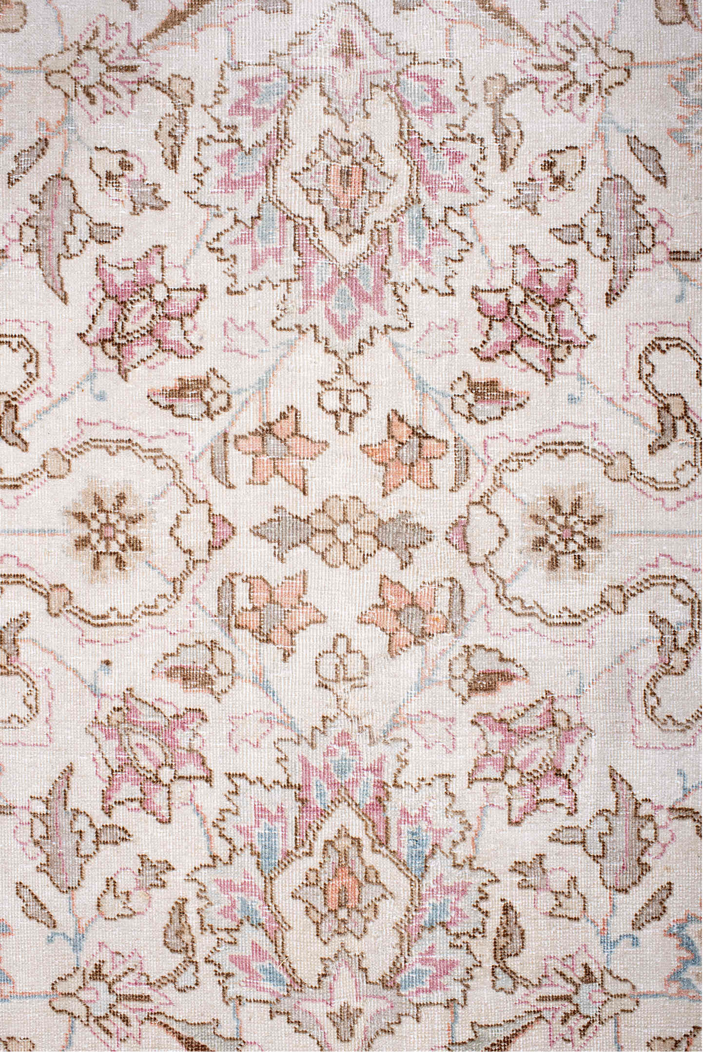 8' x 11' one-of-a-kind handmade antique Sparta large size rug. Color palette: ivory, blush, rose, taupe, camel, soft blue