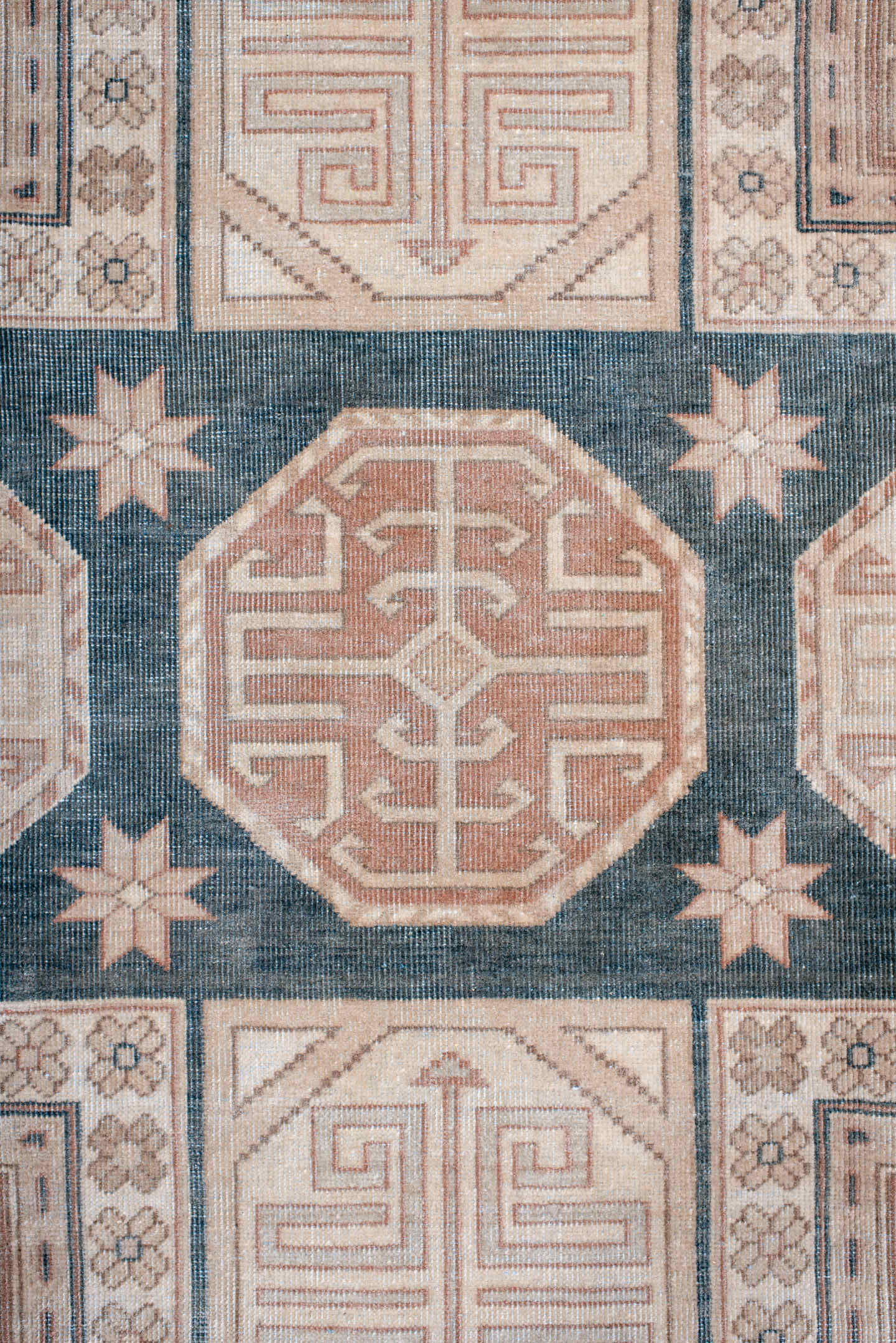 6' x 10' one-of-a-kind handmade antique Sparta large size rug. Color palette: ivory, dusty rose, slate blue, terra cotta