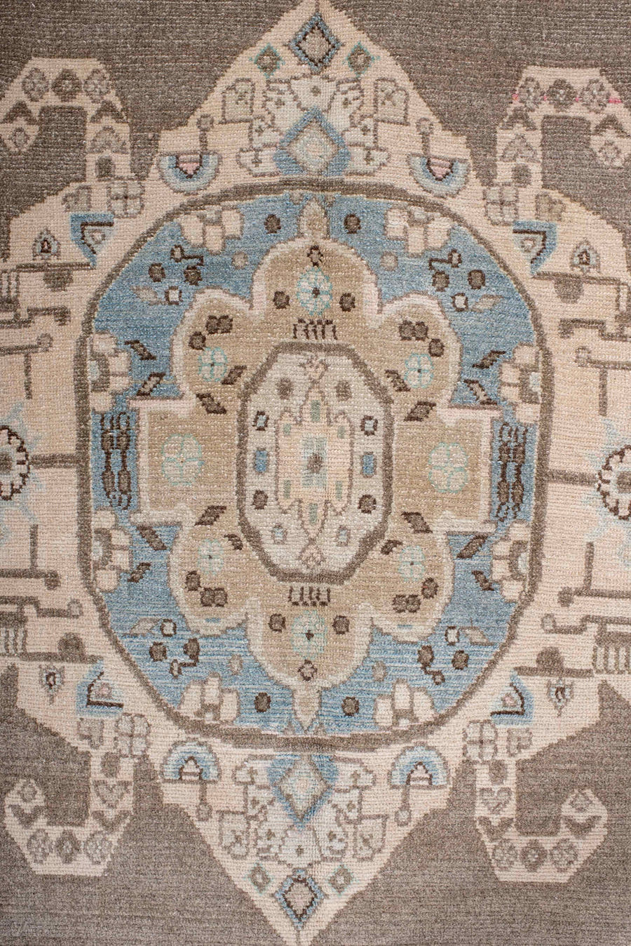 4' x 8' one-of-a-kind handmade antique Hamadan rug. Color palette: taupe, ivory, sky blue, beige, brown, blush, gray