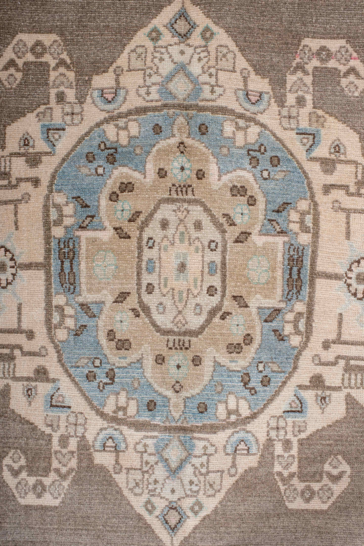 4' x 8' one-of-a-kind handmade antique Hamadan rug. Color palette: taupe, ivory, sky blue, beige, brown, blush, gray