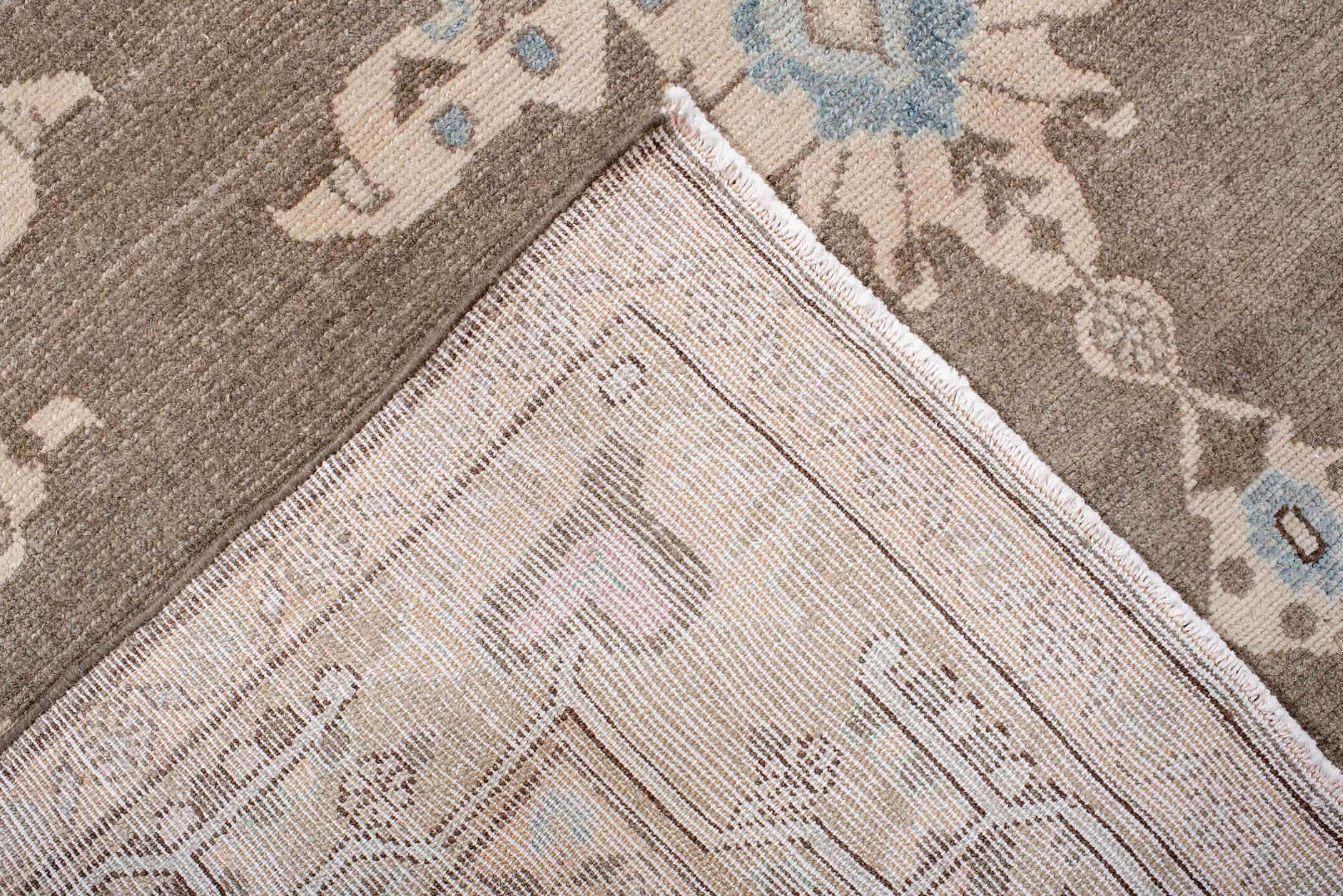 4' x 8' one-of-a-kind handmade antique Hamadan rug. Color palette: taupe, ivory, sky blue, beige, brown, blush, gray