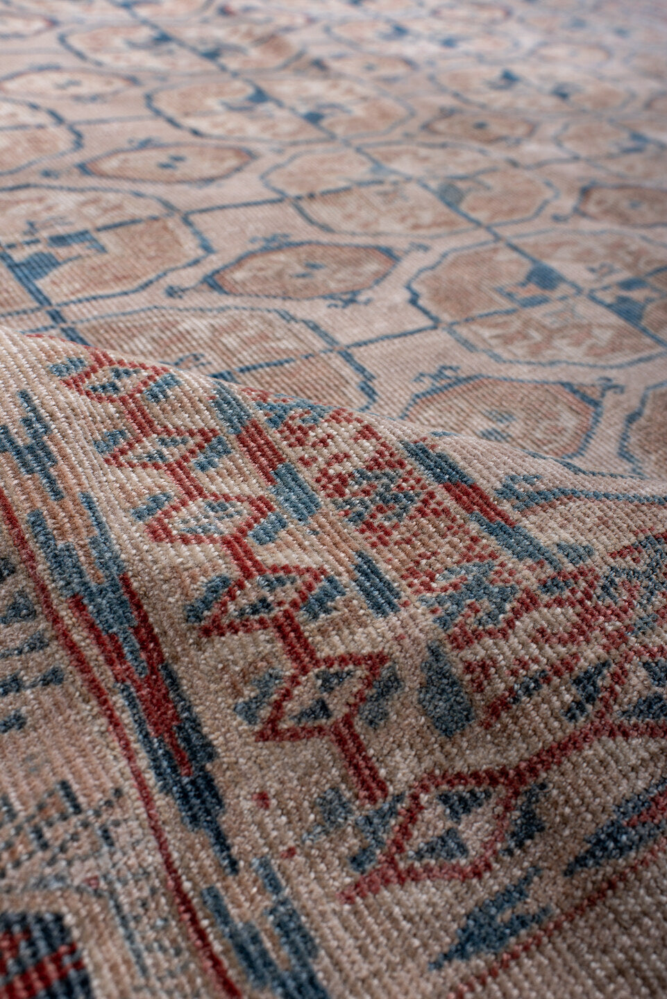 5' x 9' one-of-a-kind handmade antique Bokara medium size rug. Color palette: ivory, taupe, rust, blue, camel, slate, beige