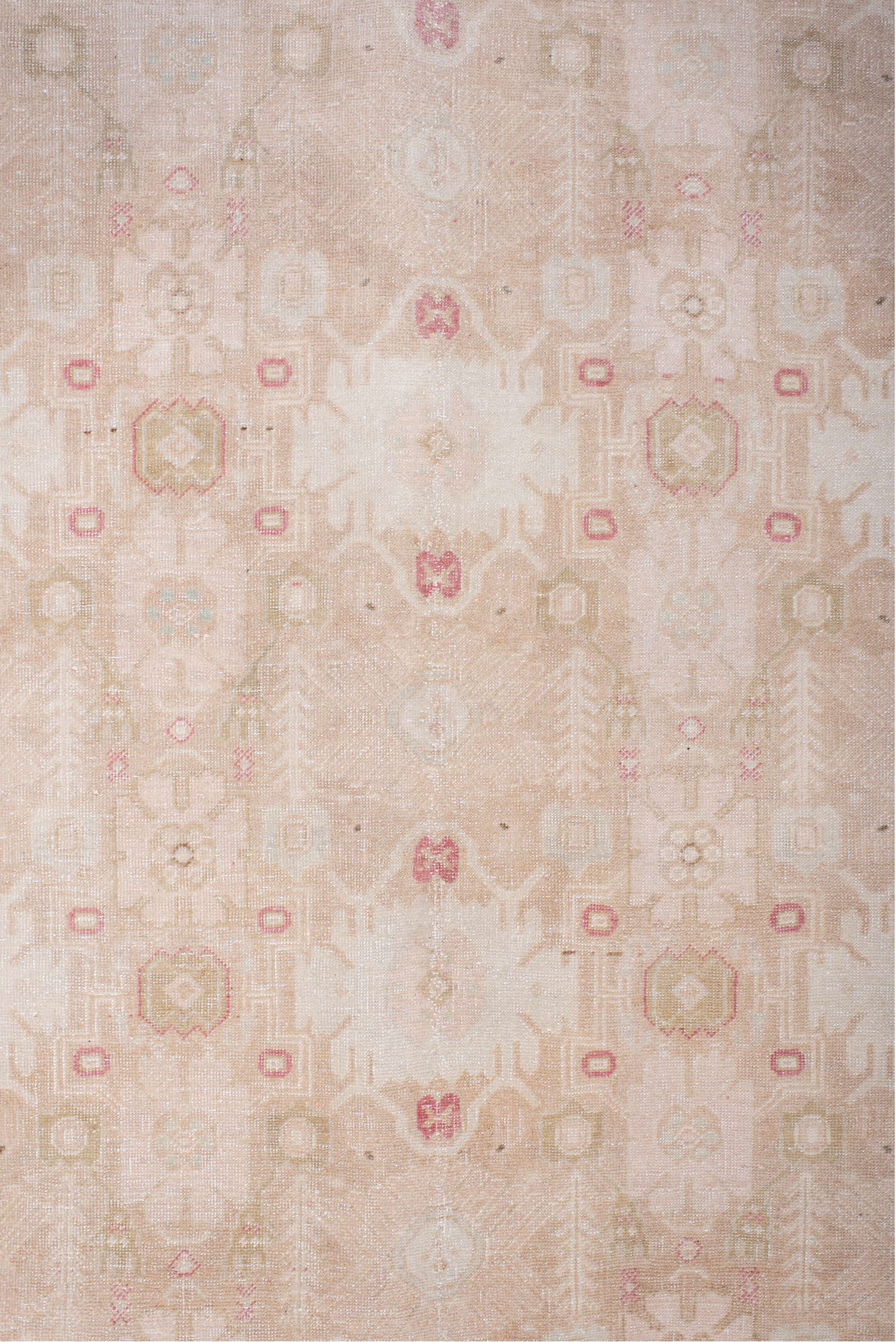 6' x 9' one-of-a-kind handmade antique Sivas medium size rug. Color palette: ivory, blush, rose, cream, taupe, beige, pink