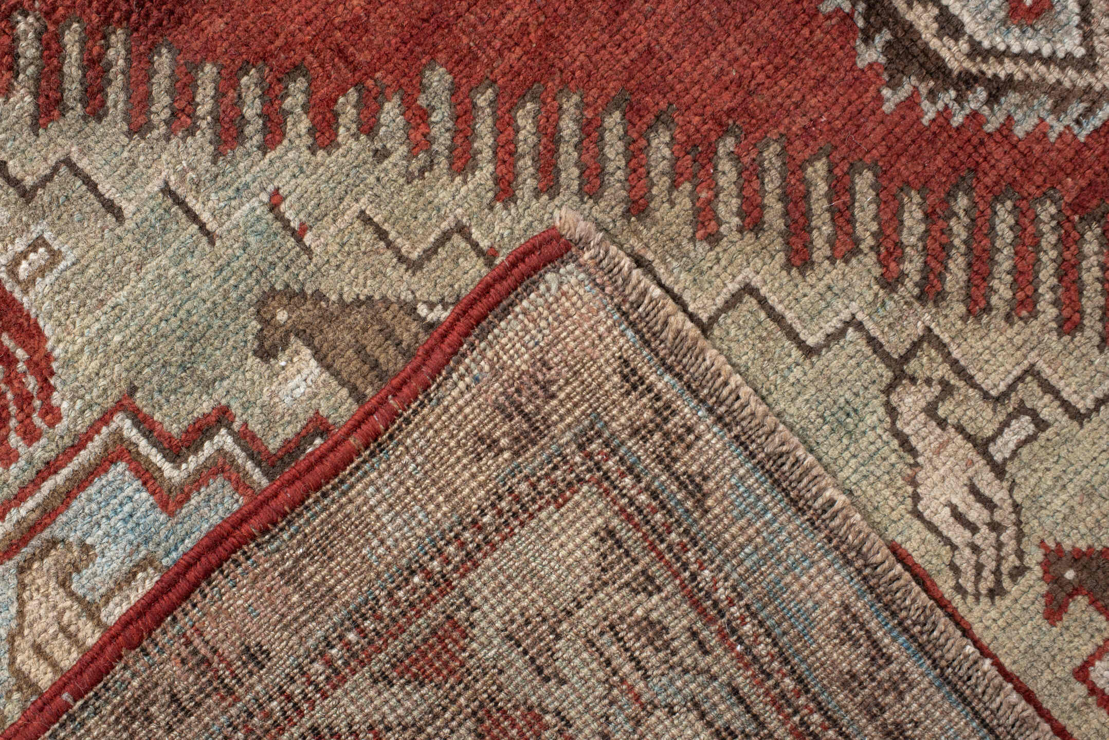 4' x 6' one-of-a-kind handmade vintage Kazak small size rug. Color palette: rust, ivory, sky blue, taupe, brown, charcoal
